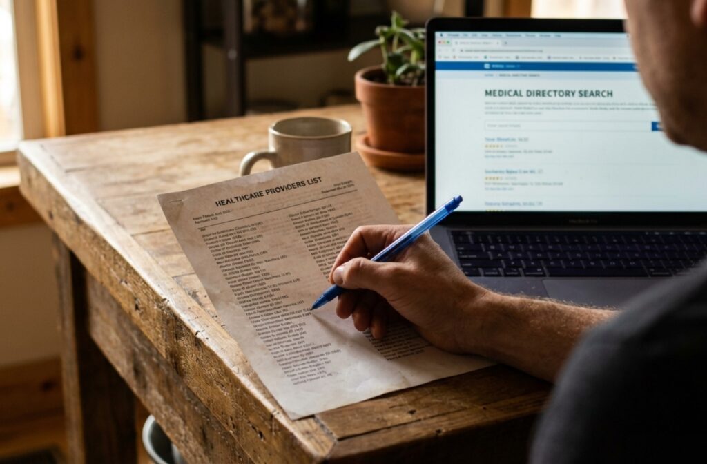 a hand completing a "home healthcare" checklist